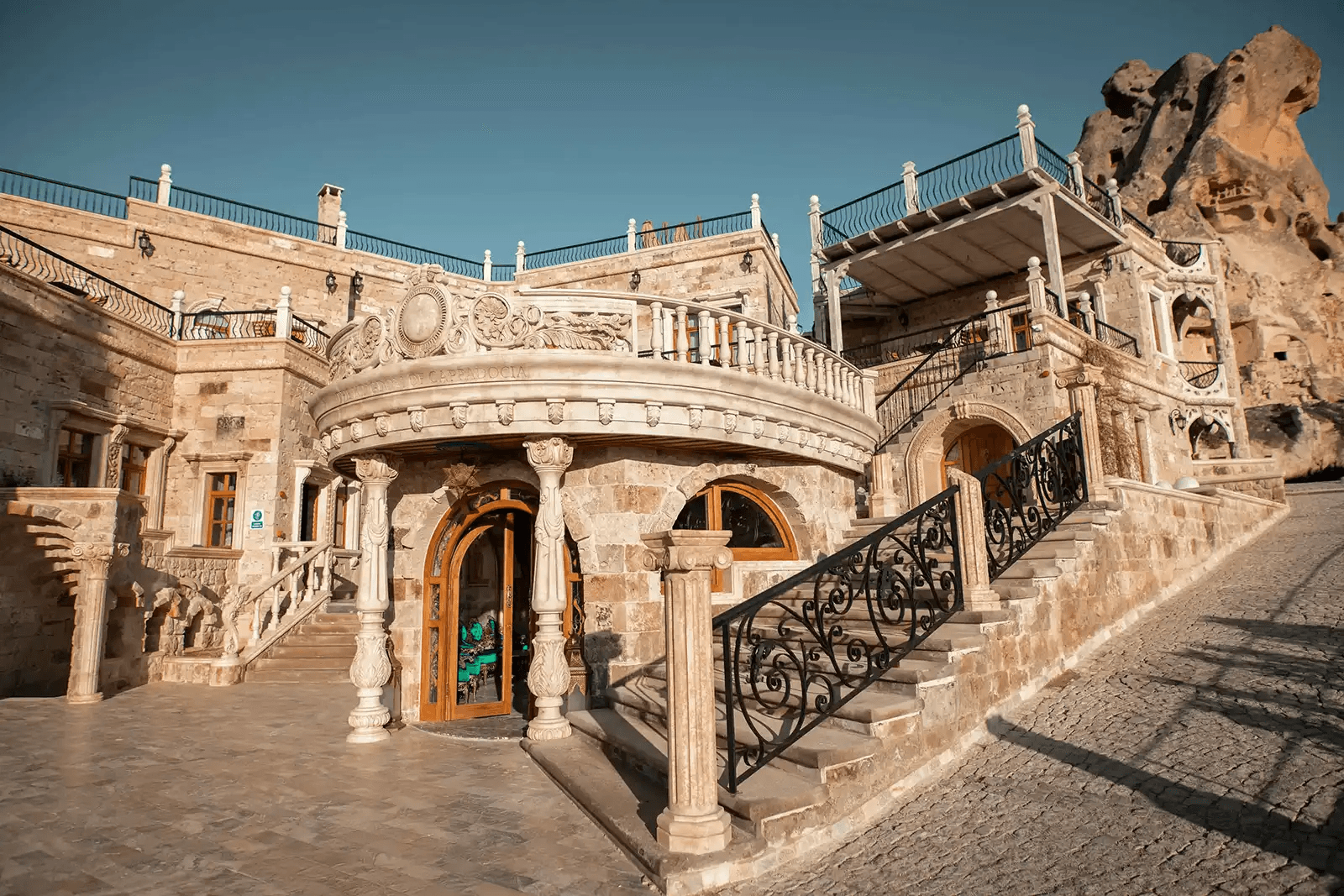 Private terrace with panoramic balloon view at The Kingdom of Cappadocia